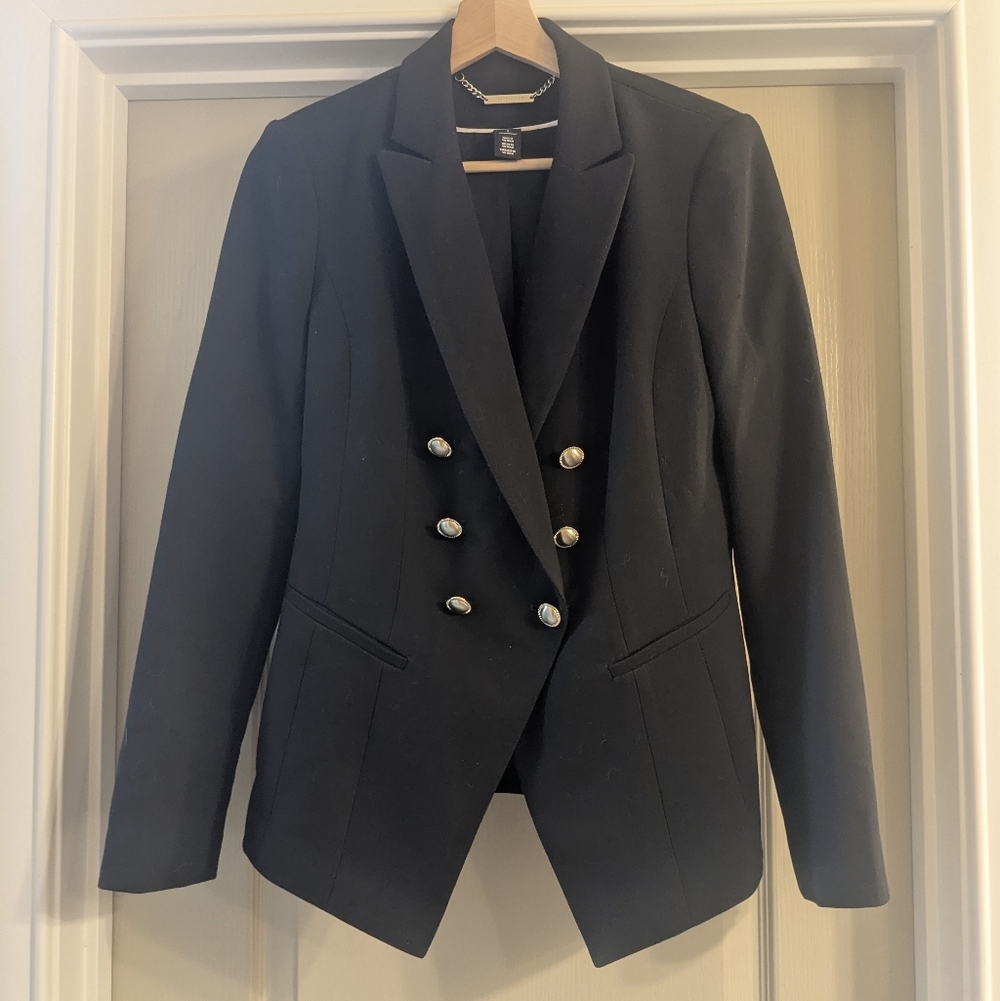 ✨ WHBM Black Double Breasted Blazer Size 4 ✨